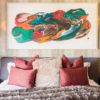 colourful wall art over bed in stylish modern bedroom by south african interior designer task interiors