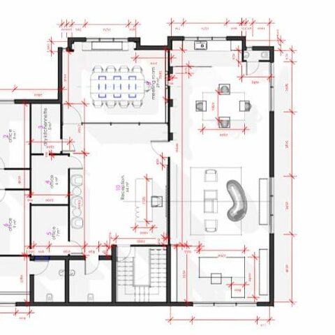 Floor plan showing the layout of the Dark-Themed Workspace on the right