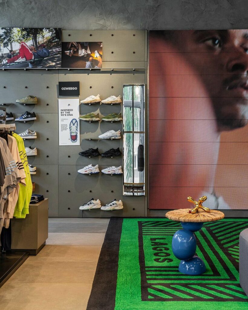 Product display at Adidas flagship store design by Teal Harmony Designs