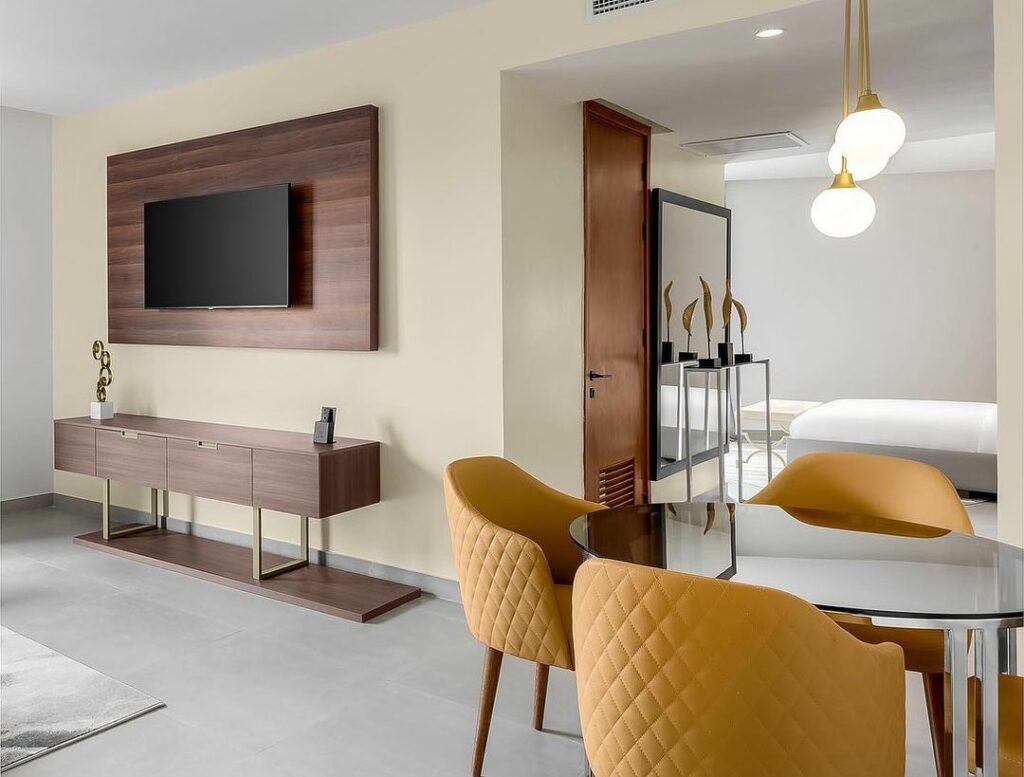 Lounge area of a bedroom suite in the Art Hotel by Project Interior.