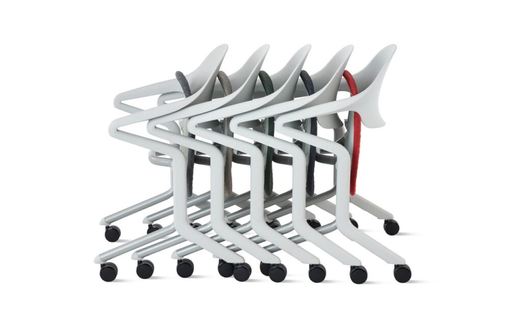 Array of white Fuld Nesting Chairs