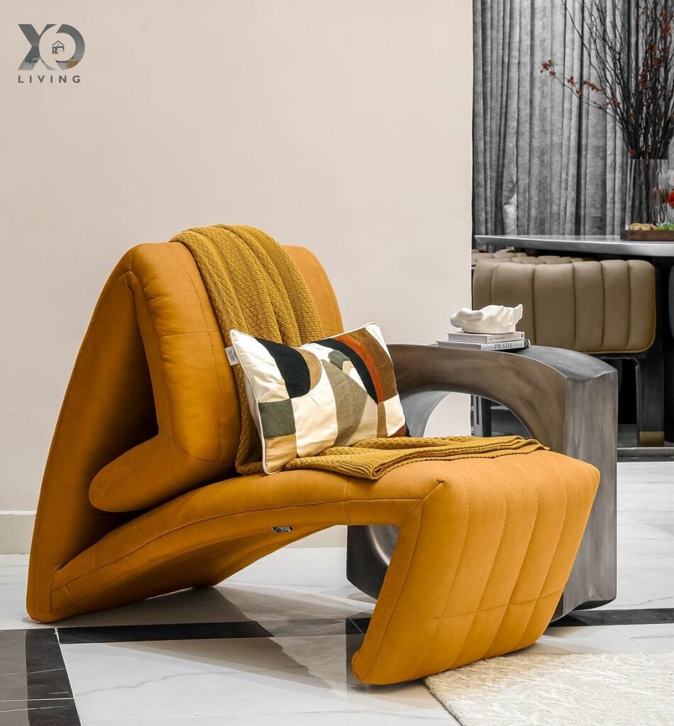 Concept single chair with side table in Contemporary home interior design