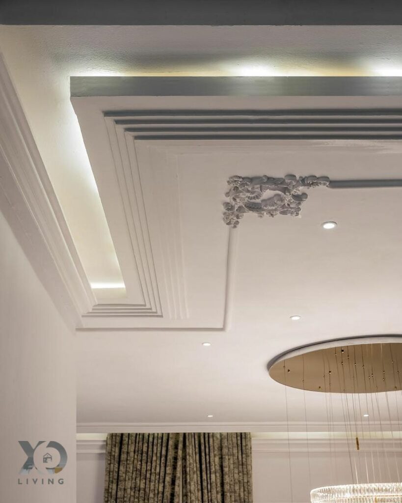 Ceiling in double volume living area in Contemporary home interior design