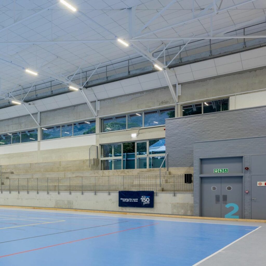 Indoor court in St. Cyprian School Multipurpose Hall & Aquatic Centre, designed by MEYER & ASSOCIATES