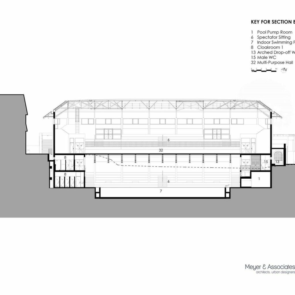 Section of St. Cyprian School Multipurpose Hall & Aquatic Centre, designed by MEYER & ASSOCIATES
