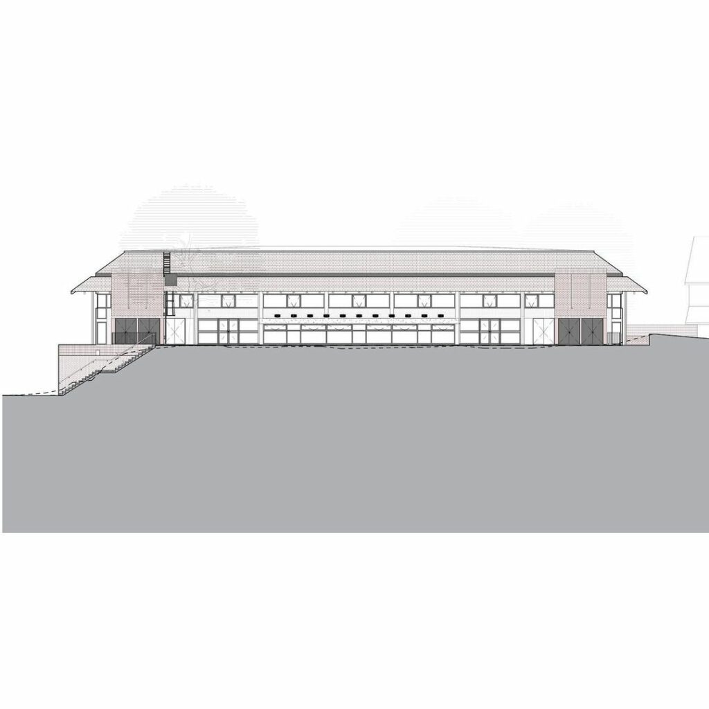 Elevation of St. Cyprian School Multipurpose Hall & Aquatic Centre, designed by MEYER & ASSOCIATES