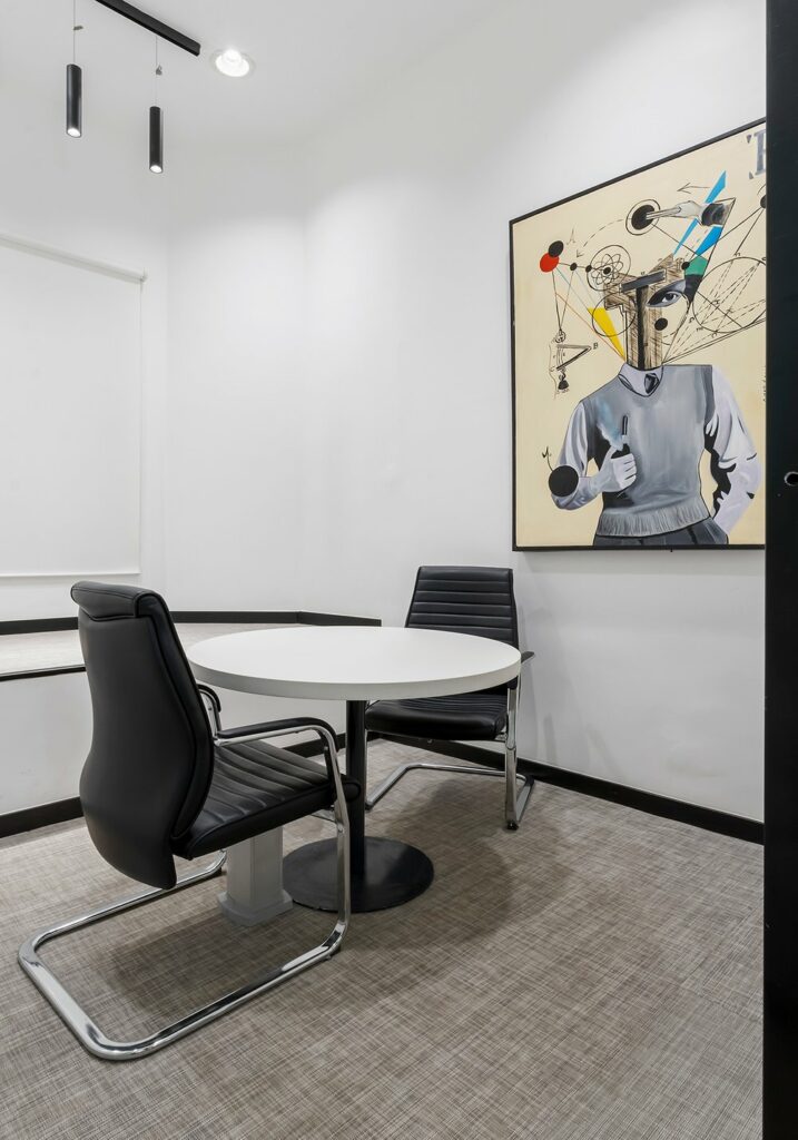 Meeting room in Minimal office fit out by Micdee Designs
