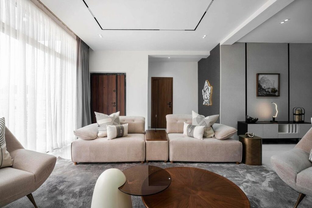 Sofa in Scandi-Modern Living Room Design by Dwellion Design