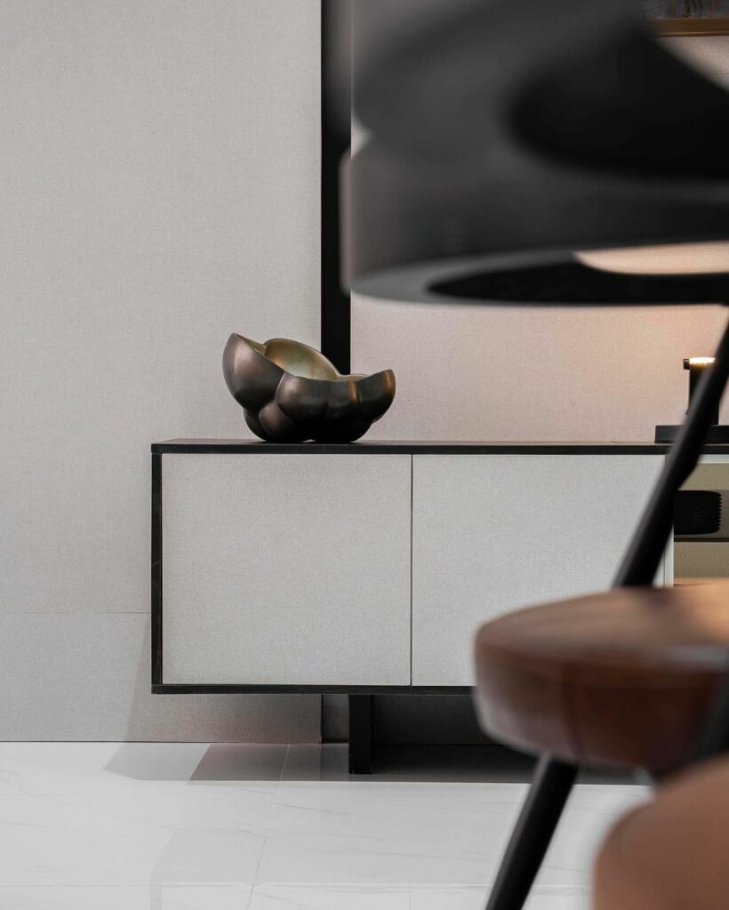 Console in Scandi-Modern Living Room Design by Dwellion Design