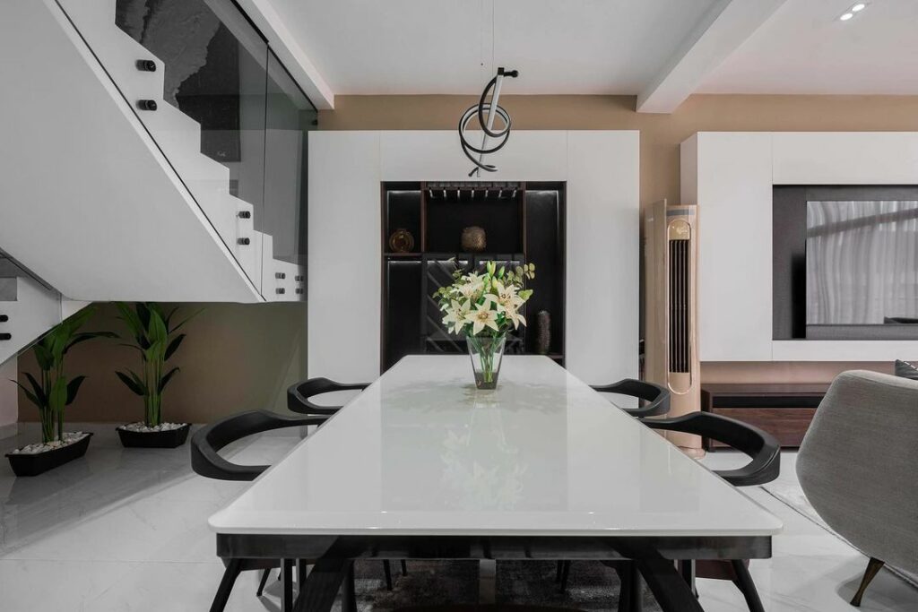 Dining area in Scandi-Modern Living Room Design by Dwellion Design