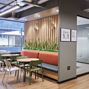 Work cafe in Workplace Design by Design Partnership for SEACOM