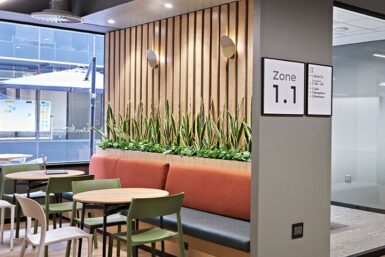 Work cafe in Workplace Design by Design Partnership for SEACOM