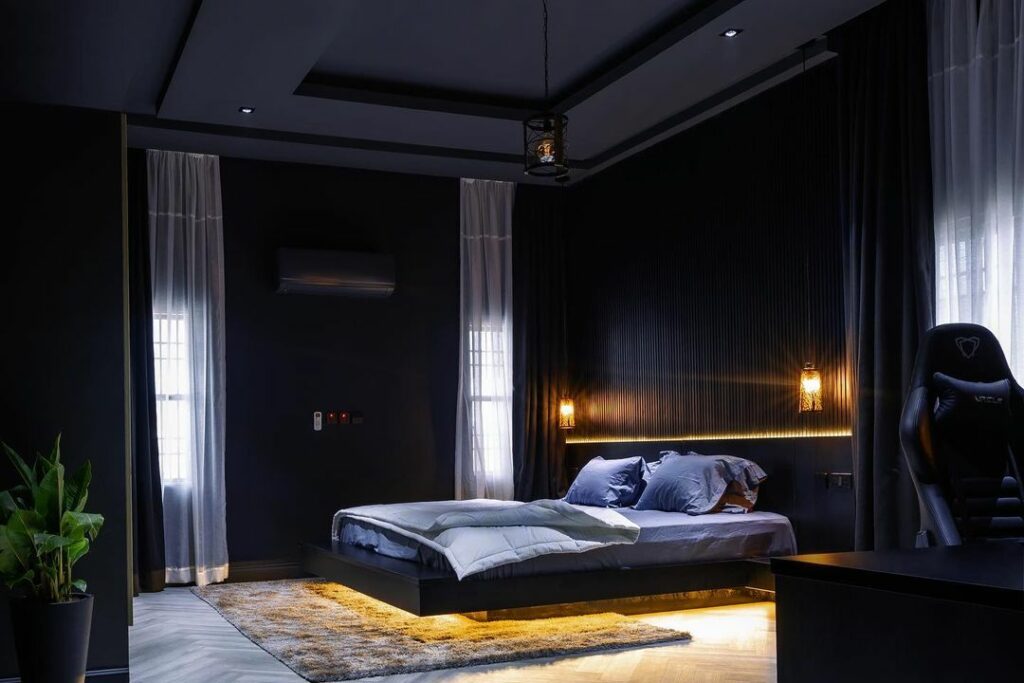 Bedroom in Dark-Themed Contemporary Home By dhk Designs