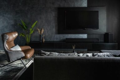 living area in Dark-Themed Contemporary Home By dhk Designs