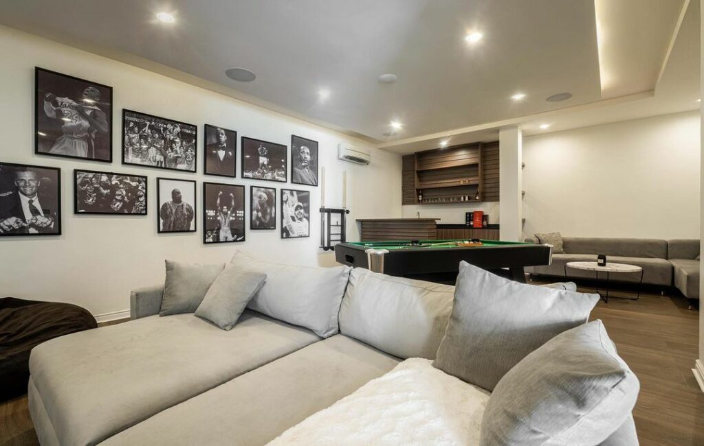 Deep seat sectional sofa in Functional Modern Man Cave By HOA Interiors