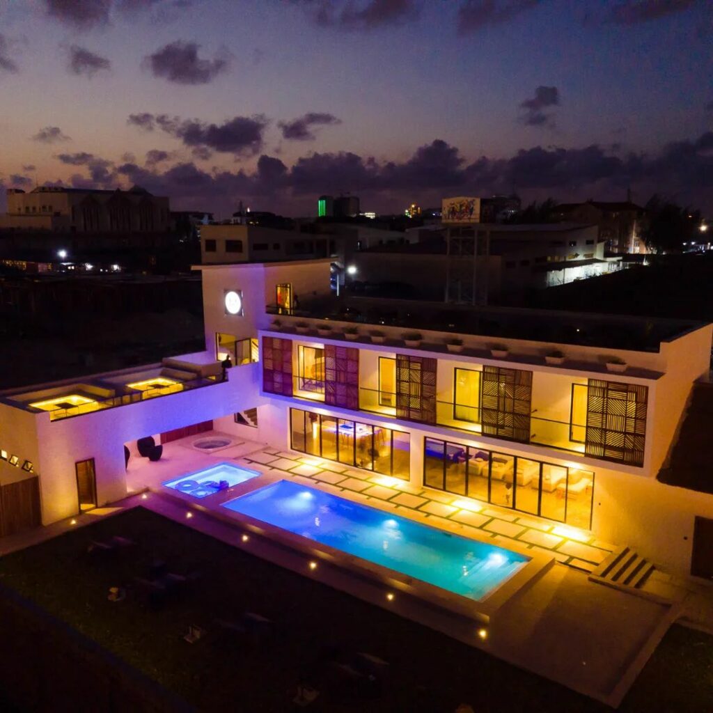 Night view of Mera Mera Beach House Lagos