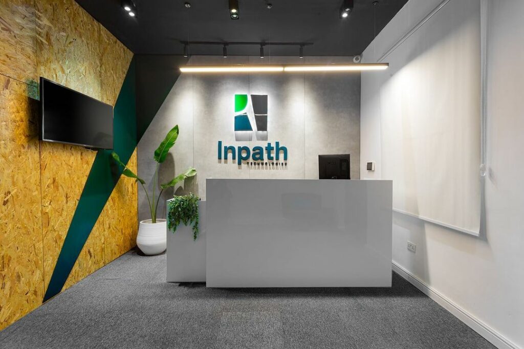 Reception in Open Concept Office Space for Inpath Technologies By DHK Designs