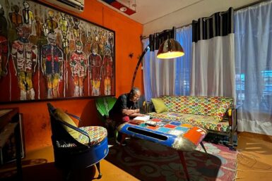 The Iris Lamp By Hamed Ouattara in a living room setting