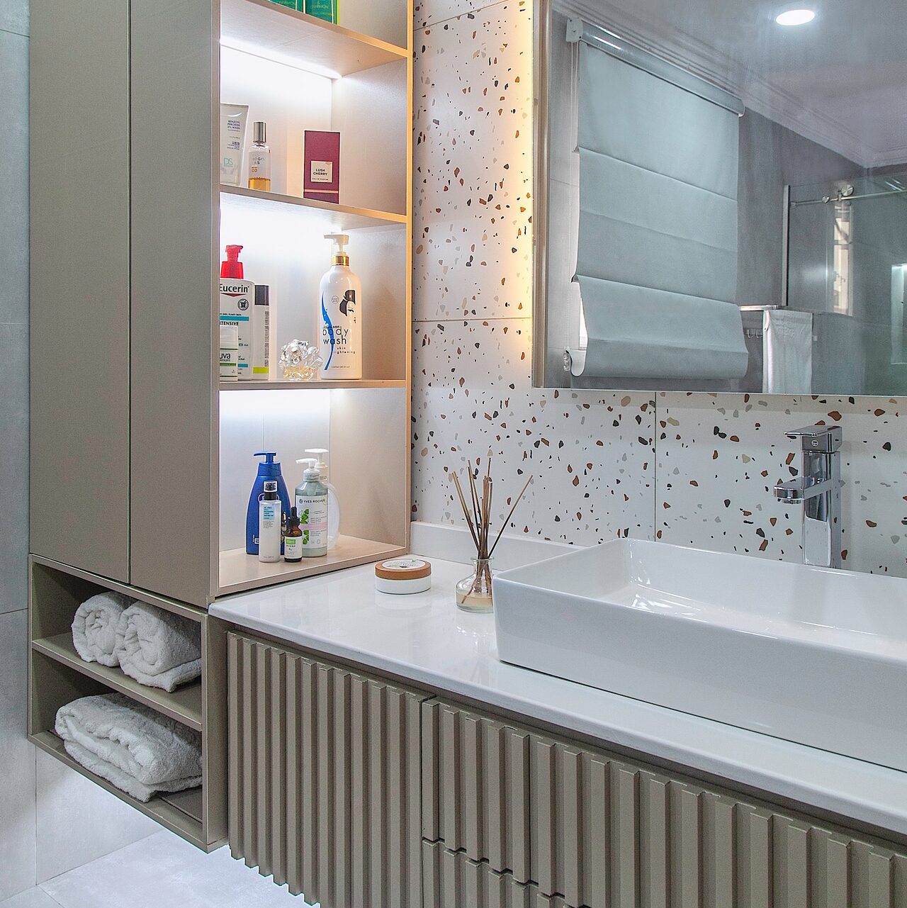 Vanity Area in this modern bathroom renovation by 2107 Atelier