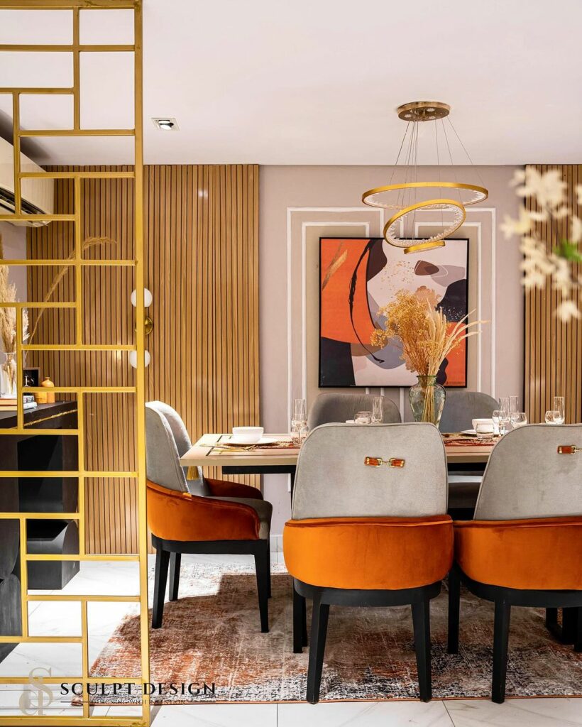 Dining area in Maximalist Classical Living Room Design By Sculpt Design
