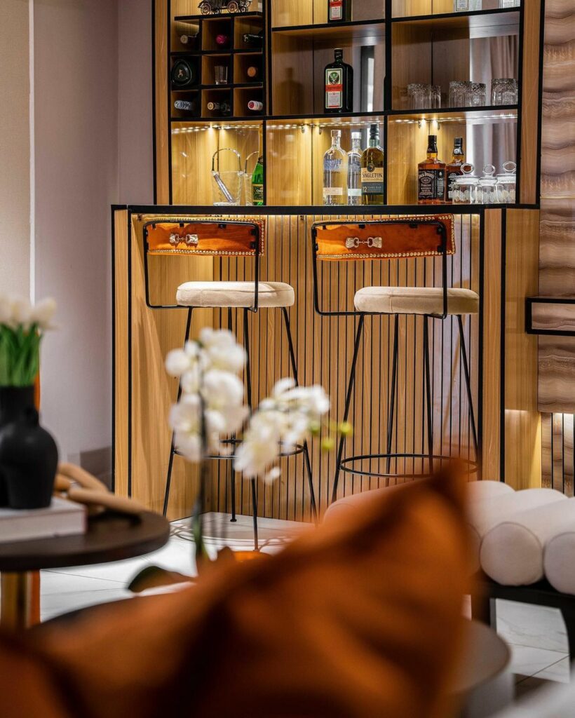 Bar in Maximalist Classical Living Room Design By Sculpt Design