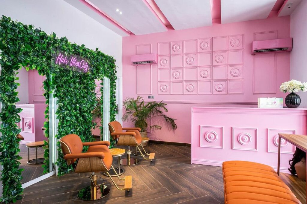 Wig styling section in Pink-Themed Beauty Store Fit-Out By TMSoraya