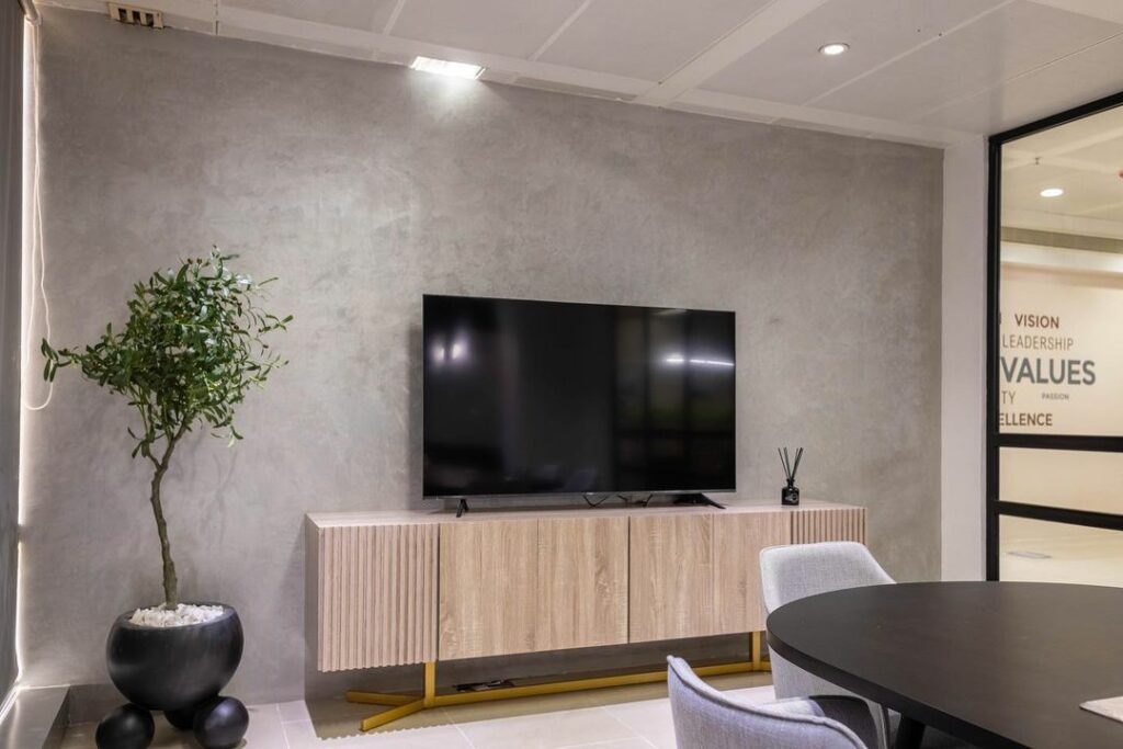 ribbed console in conference room