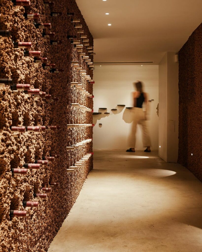 Cork Wine Cellar in Cape Town By Wiid Designs featuring both a perforated and a blank cork wall.
