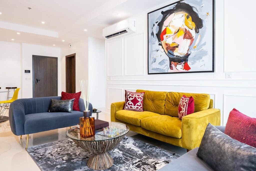 Vibrant Living Room Design For A Shorlet Apartment In Lagos By Onnalush Interiors