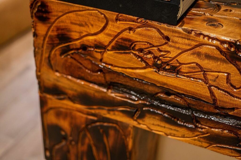Wooden console in Rustic Minimalist Living Room Design By BrandBoy Studios