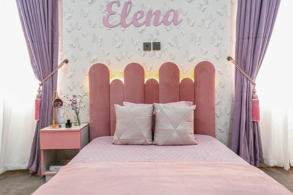 Girl's bedroom in Nigeria with a pastel colour scheme
