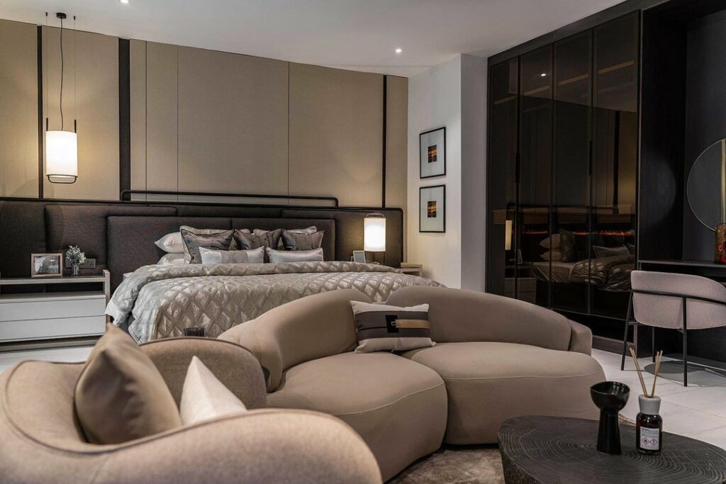 Luxurious master bedroom by Dwellion Design