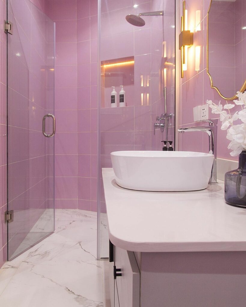 Pink-themed bathroom by Nigerian Interior Designer, Olivehaus Interiors.