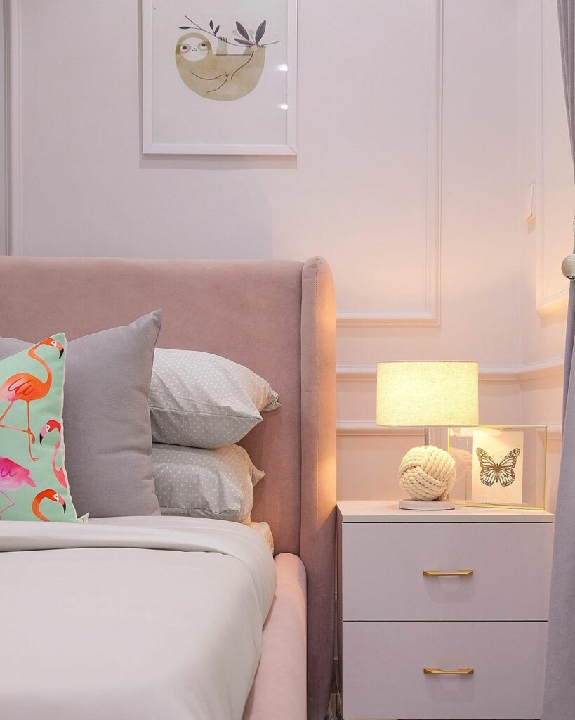 Pink-themed girl's bedroom by Olivehaus Interiors