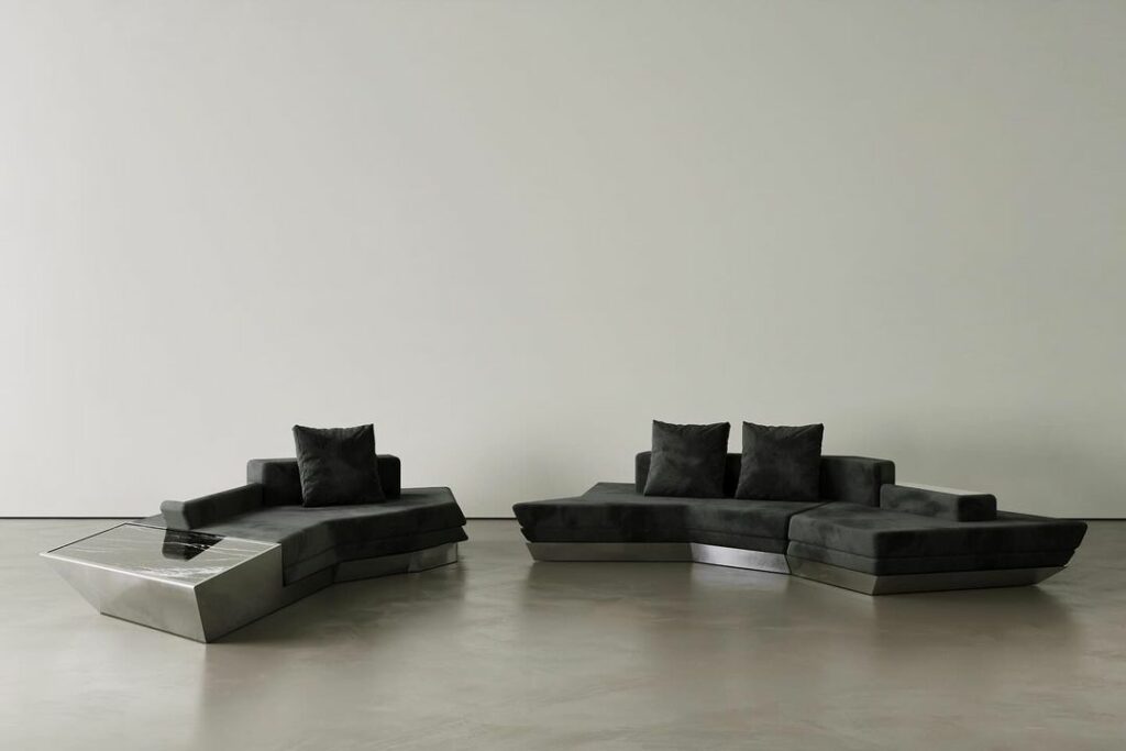 A view of the double-sided sectional sofa by Miminat Designs