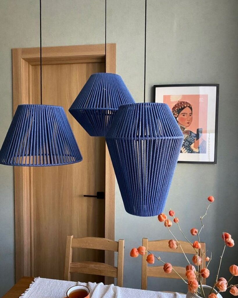 Cluster of blue Afrocentric pendant lights by Wodu Lightings