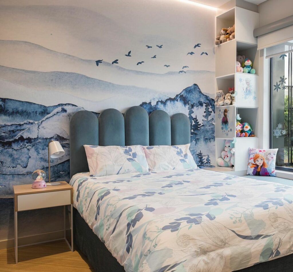 Blue-themed kids bedroom interior in South Africa.