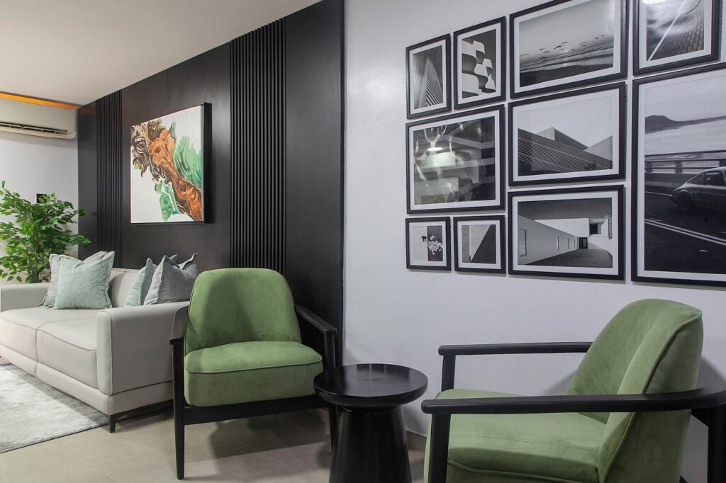 Contemporary Office In Lagos By La Maison Douillet with green as an accent colour.