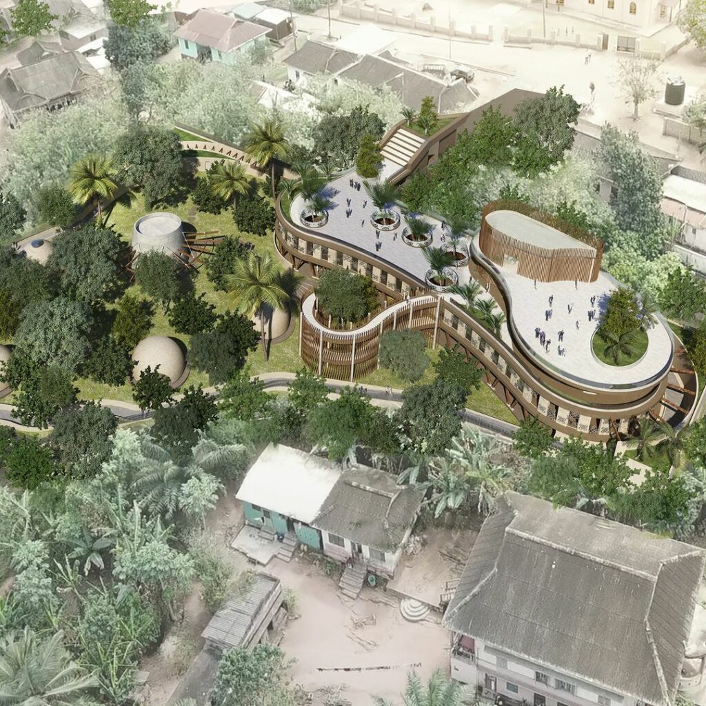 3D Render of Tetteh Quarshie Cocoa Museum superimposed on existing site