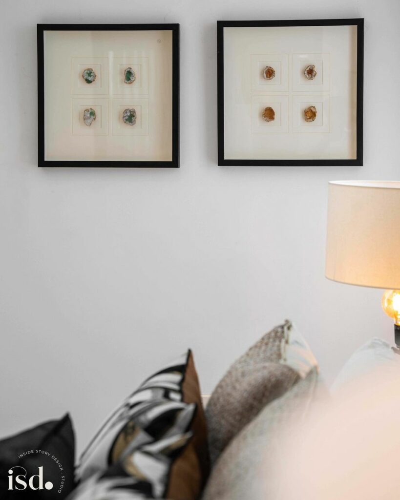 Framed minimalist wall art for subtle decor in bedroom.
