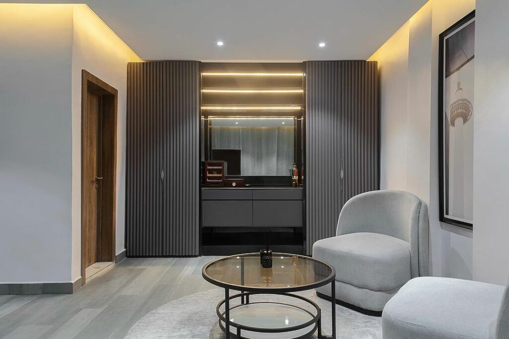 Storage in modern contemporary office by Virviz Design.