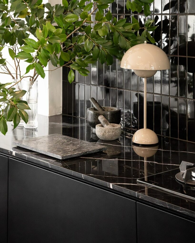 Modern black kitchen countertop.