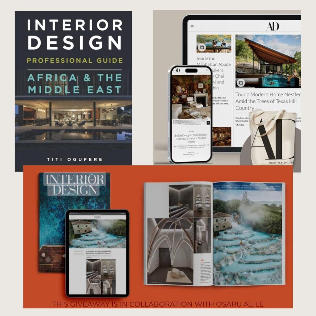 Interior design magazine cover and pages showcasing stunning designs and inspiring articles.