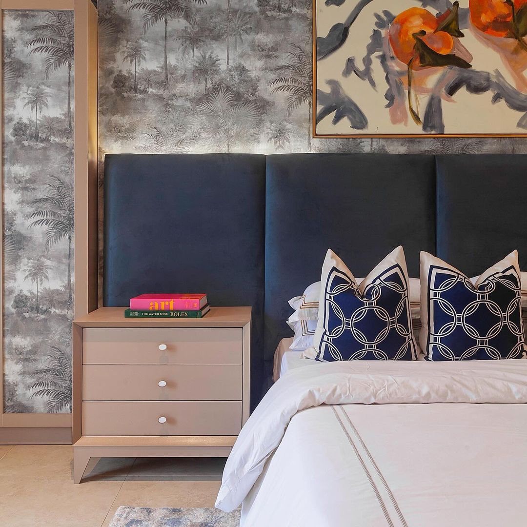 Tropical Wallpaper Elevates Stylish Blue Boy's Bedroom - Livin Spaces