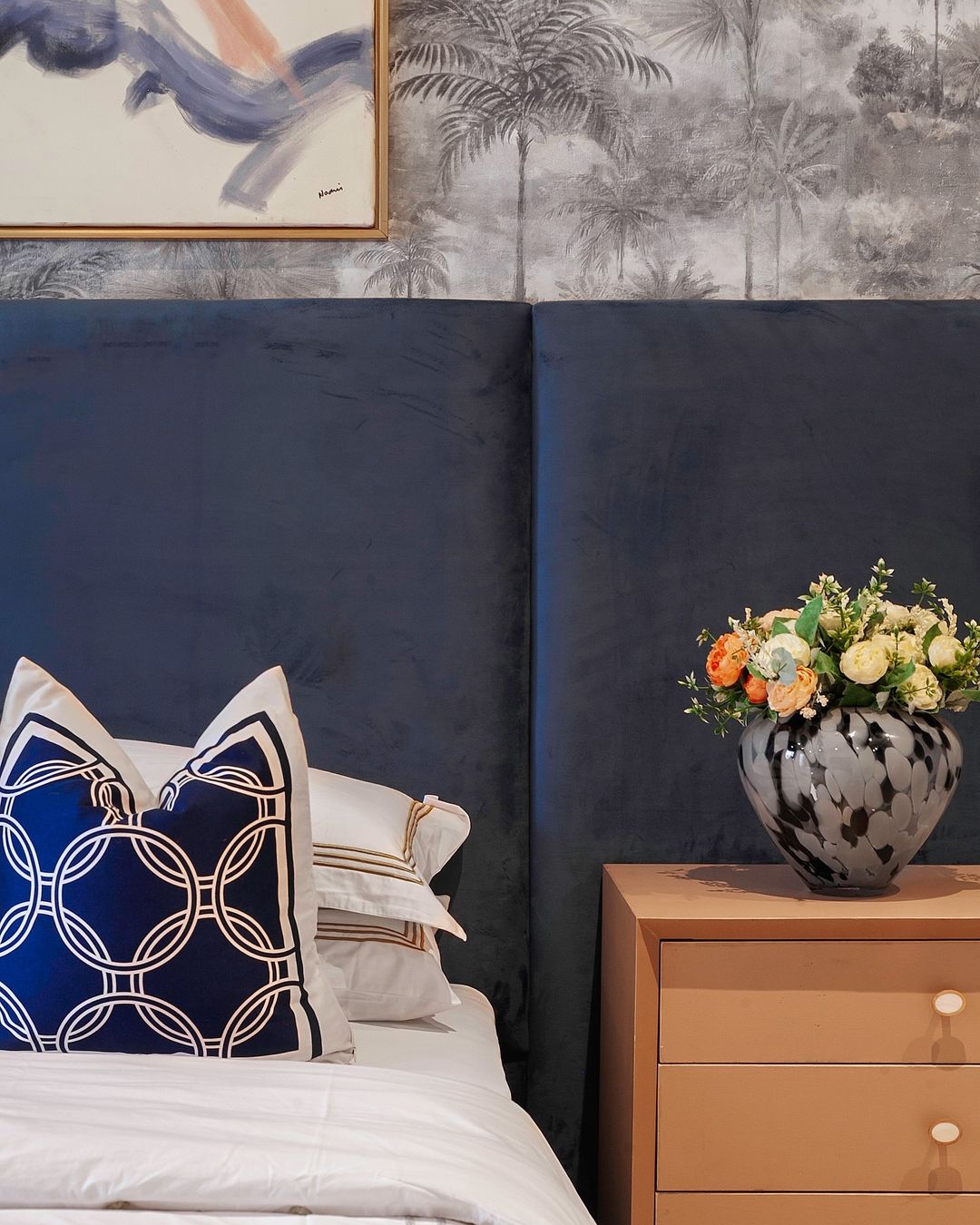 Tropical Wallpaper Elevates Stylish Blue Boy's Bedroom - Livin Spaces