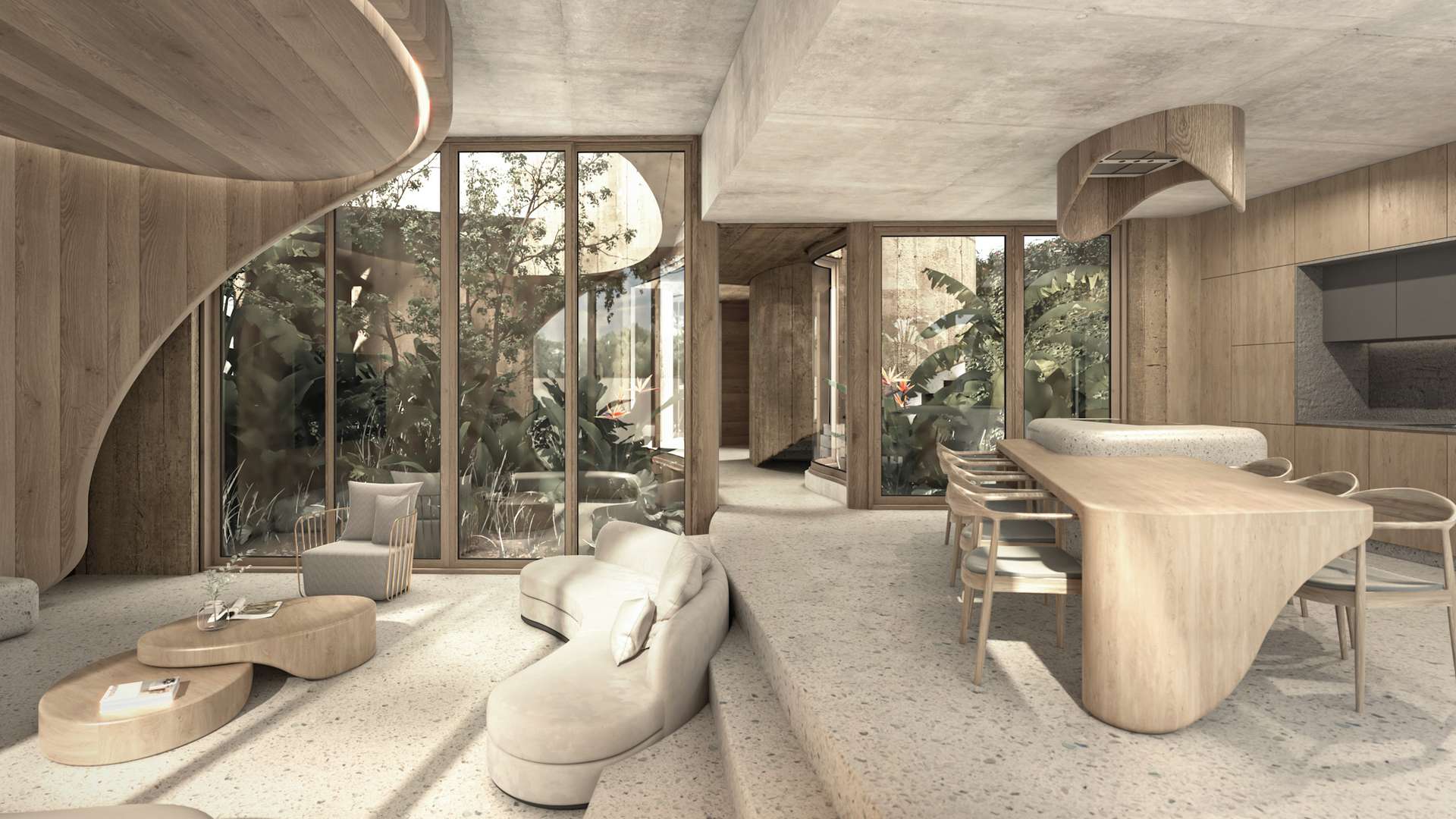 Bosque House Grizzo Studio Open Plan Living Area Render