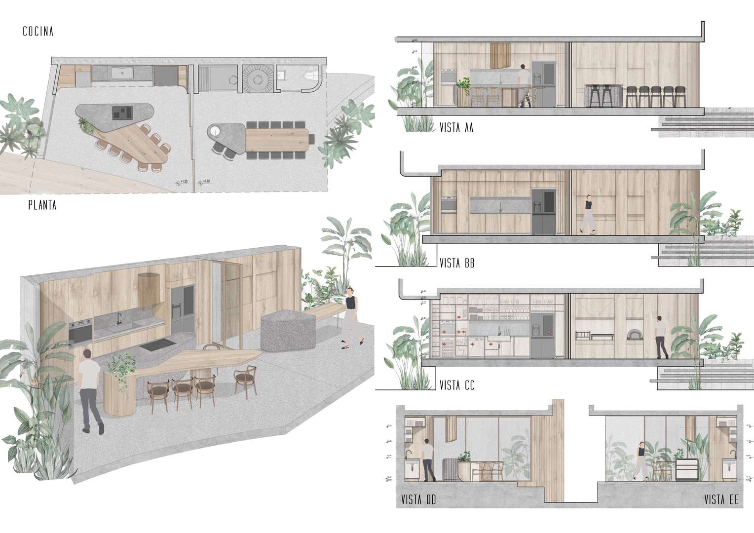 Bosque House Grizzo Studio Kitchen plans and sections