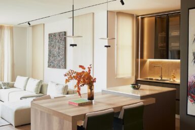 View from kitchenette area into sitting area.