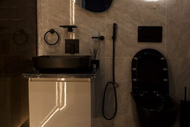 Terrazzo Wall Tiles Highlighted in Cozy Bathroom