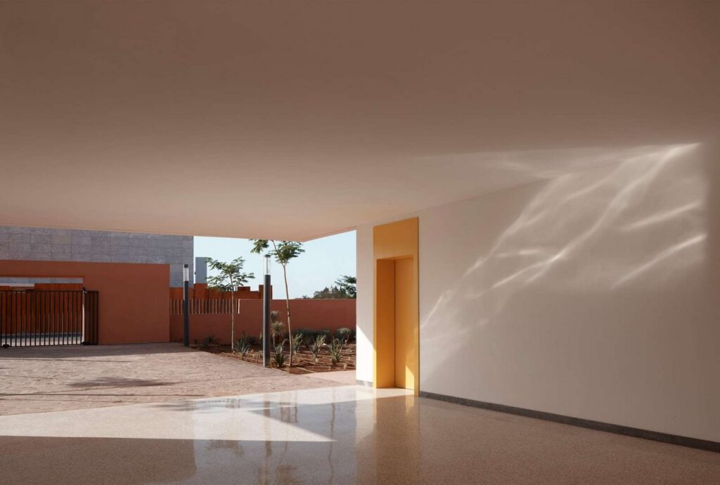 Pop of colourful in covered outdoor area.